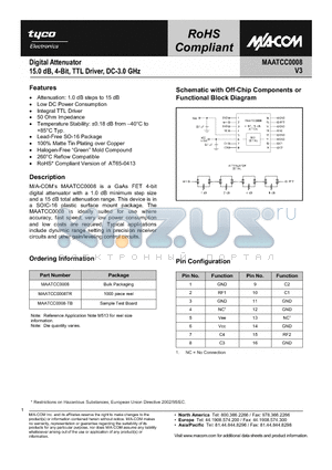 MAATCC0008TR datasheet - Digital Attenuator 31.5dB, 6-Bit, TTL Driver, DC-2.0 GHz