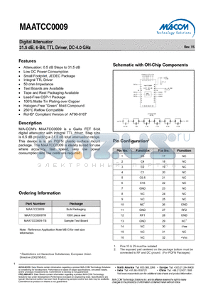 MAATCC0009 datasheet - Digital Attenuator 31.5 dB, 6-Bit, TTL Driver, DC-4.0 GHz