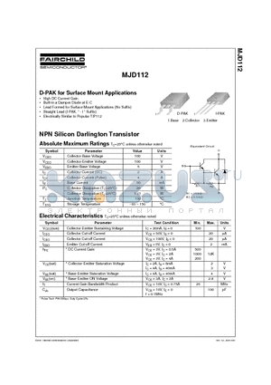 MJD112 datasheet - D-PAK for Surface Mount Applications