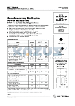 MJD1121 datasheet - SILICON POWER TRANSISTORS 2 AMPERES 100 VOLTS 20 WATTS