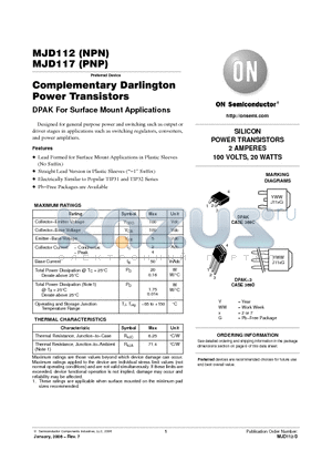 MJD117 datasheet - Complementary Darlington Power Transistors