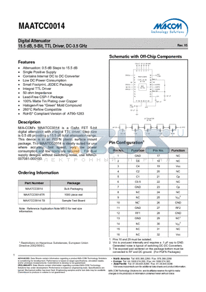 MAATCC0014TR datasheet - Digital Attenuator 15.5 dB, 5-Bit, TTL Driver, DC-3.5 GHz
