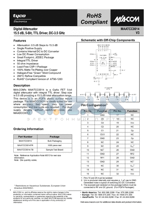 MAATCC0014-TB datasheet - Digital Attenuator 15.5dB, 5-Bit, TTL Driver, DC-3.5 GHz