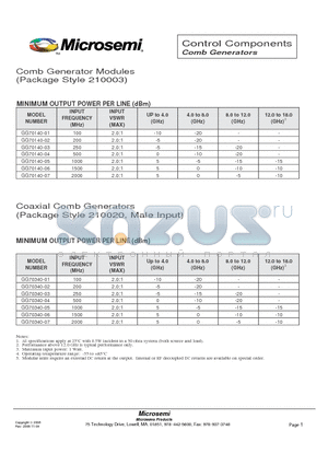 GG70340-01 datasheet - Control Components Comb Generators