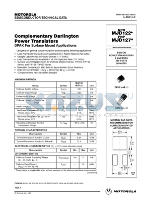 MJD122 datasheet - SILICON POWER TRANSISTORS 8 AMPERES 100 VOLTS 20 WATT