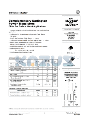 MJD122 datasheet - Complementary Darlington Power Transistors