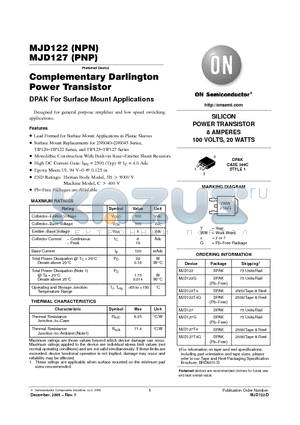 MJD122 datasheet - Complementary Darlington Power Transistor