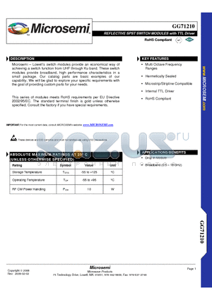 GG71210 datasheet - REFLECTIVE SPST SWITCH MODULES with TTL Driver