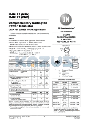 MJD122T4G datasheet - Complementary Darlington Power Transistor