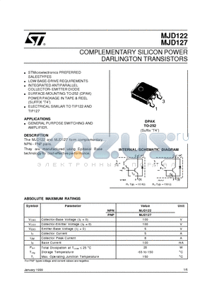 MJD127 datasheet - COMPLEMENTARY SILICON POWER DARLINGTON TRANSISTORS