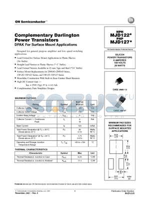 MJD127 datasheet - Complementary Darlington Power Transistors