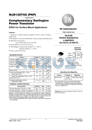 MJD128 datasheet - Complementary Darlington Power Transistor