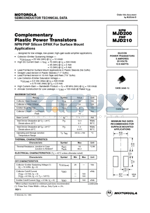 MJD210 datasheet - Complementary Plastic Power Transistors