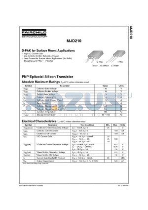 MJD210-I datasheet - D-PAK for Surface Mount Applications