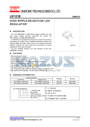 LR1121BL-XX-AF5-A-R datasheet - HIGH RIPPLE-REJECTION LDO REGULATOR