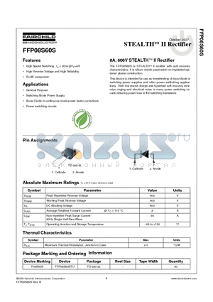 FFP08S60S_07 datasheet - 8A, 600V STEALTHTM II Rectifier