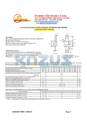 GH60-02 datasheet - 6A GLASS PASSIVATED GENERAL PURPOSE RECTIFIER