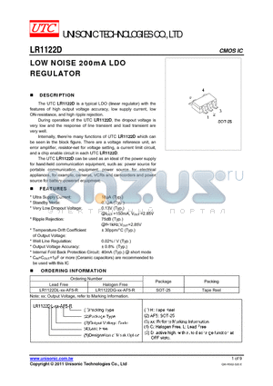 LR1122DG-XX-AF5-R datasheet - LOW NOISE 200mA LDO REGULATOR