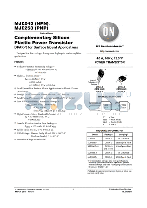 MJD253T4 datasheet - Complementary Silicon Plastic Power Transistor