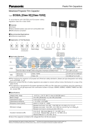 ECQU2A102ML datasheet - Plastic Film Capacitors