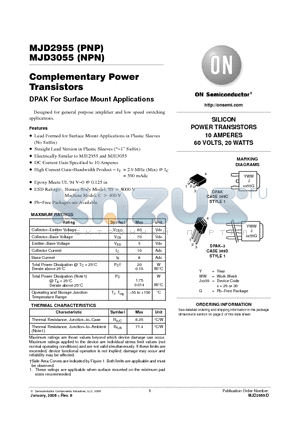MJD2955-001G datasheet - Complementary Power Transistors DPAK For Surface Mount Applications