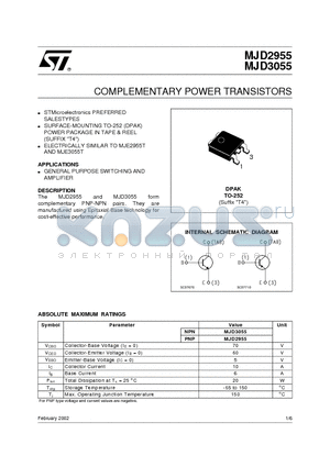 MJD2955 datasheet - COMPLEMENTARY POWER TRANSISTORS