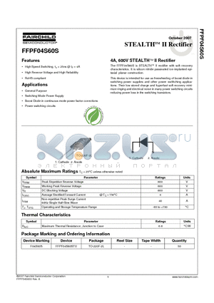 FFPF04S60S datasheet - 4A, 600V STEALTHTM II Rectifier