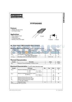 FFPF04U40S datasheet - ULTRA FAST RECOVERY RECTIFIER