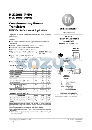 MJD3055 datasheet - Complementary Power Transistors