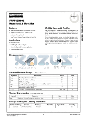 FFPF08H60STU datasheet - Hyperfast 2 Rectifier