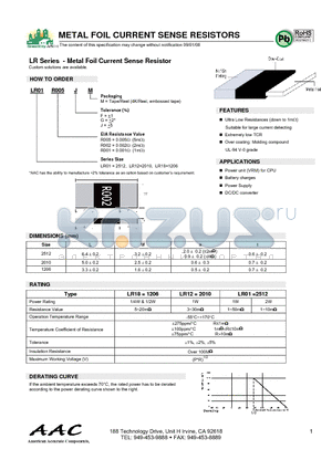 LR12R002FM datasheet - METAL FOIL CURRENT SENSE RESISTORS