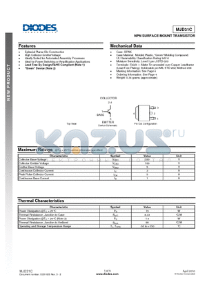 MJD31C datasheet - NPN SURFACE MOUNT TRANSISTOR