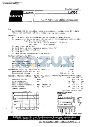 LA3361 datasheet - PLL FM Multiplex Stereo Demodulator