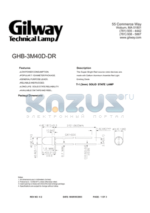 GHB-3M40D-DR datasheet - T-1 (3mm) SOLID STATE LAMP