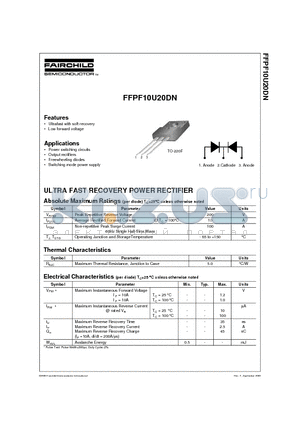 FFPF10U20DN datasheet - ULTRA FAST RECOVERY POWER RECTIFIER