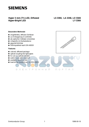 LA3366-PS datasheet - Hyper 3 mm T1 LED, Diffused Hyper-Bright LED