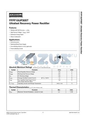 FFPF10UP30ST datasheet - Ultrafast Recovery Power Rectifier