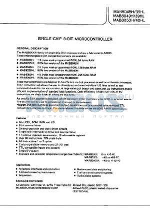 MAB8049H datasheet - SINGLE-CHIP 8-BIT MICROCONTROLLER