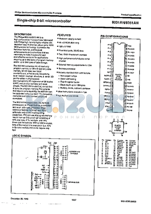 MAB8031AH-2-12P datasheet - SINGLE CHIP 8 BIT MICROCONTROLLER