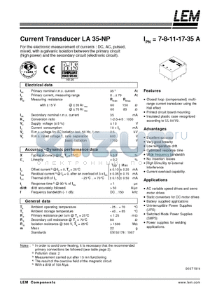 LA35-NP datasheet - Current Transducer