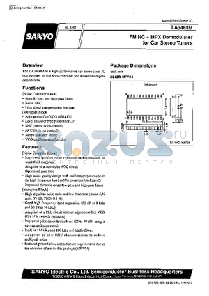 LA3460 datasheet - FM NC  MPX Demodulator for Car Stereo Tuners