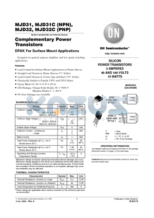 MJD32CT4G datasheet - Complementary Power Transistors