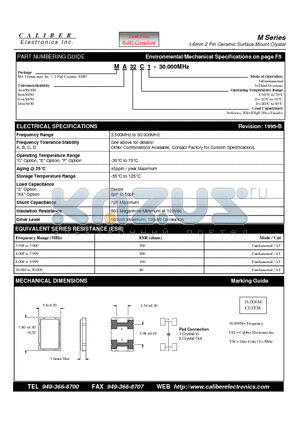 MC32F1 datasheet - 1.6mm 2 Pin Ceramic Surface Mount Crystal