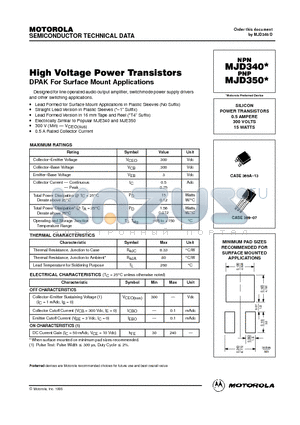 MJD340 datasheet - SILICON POWER TRANSISTORS 0.5 AMPERE 300 VOLTS 15 WATTS