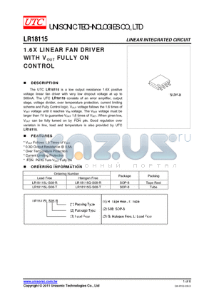 LR18115 datasheet - 1.6X LINEAR FAN DRIVER WITH VOUT FULLY ON CONTROL