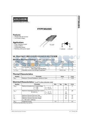 FFPF30U20S datasheet - ULTRA FAST RECOVERY POWER RECTIFIER