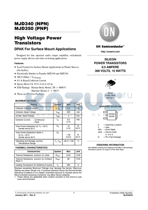 MJD340G datasheet - High Voltage Power Transistors
