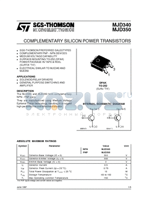 MJD350 datasheet - COMPLEMENTARY SILICON POWER TRANSISTORS