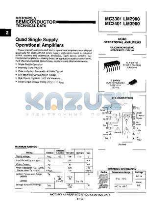 MC3301 datasheet - QUAD SINGLE SUPPLY OPERATIONAL AMPLIFIERS