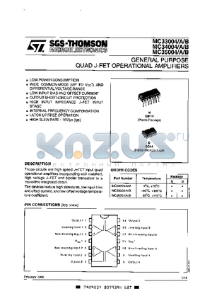 MC33004A datasheet - GENERAL PURPOSE QUAD J FET OPERATIONAL AMPLIFIERS